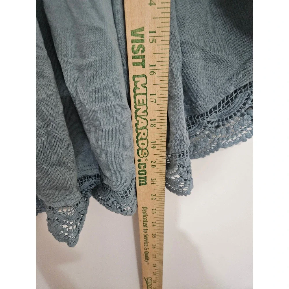 Free People Boho Crochet Lace Embroidered Scoop Neck Top Blue Grey Small